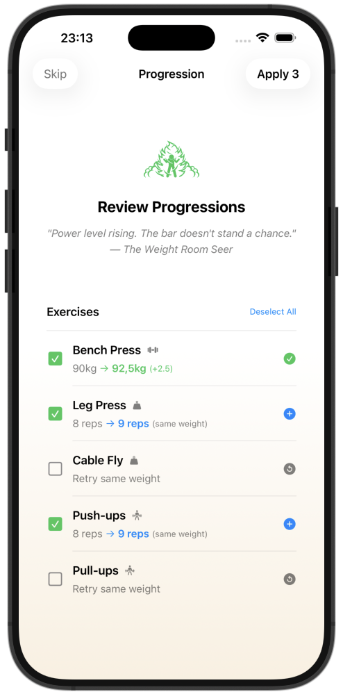 Progression review after workout