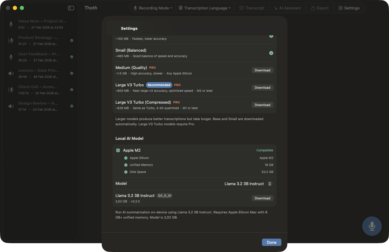 Thoth local AI models