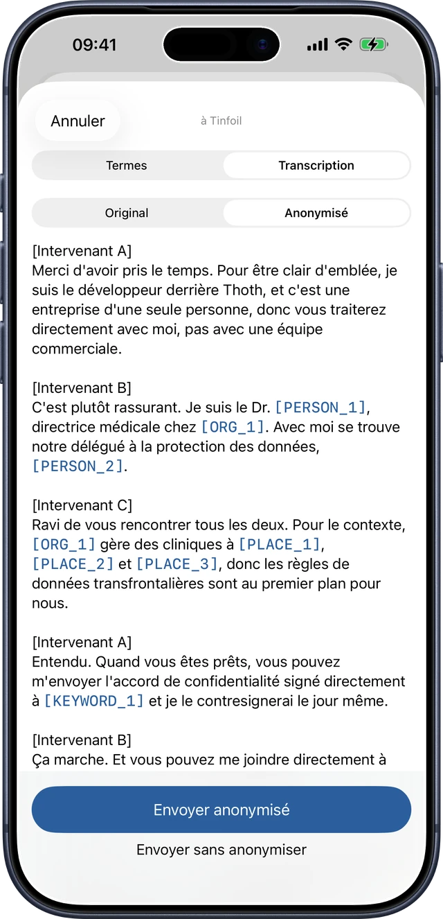 Anonymisation sur l'appareil sur iPhone