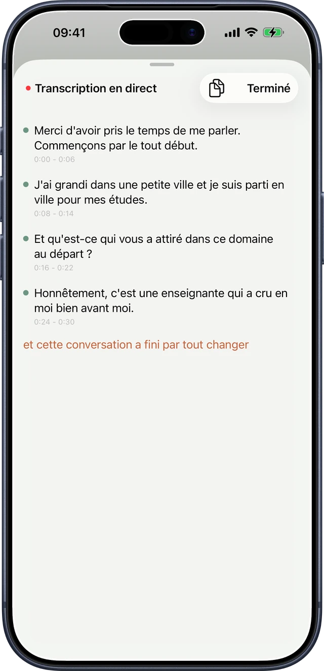 Transcription en direct de Thoth sur iPhone