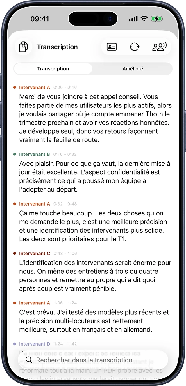 Transcription avec détection des locuteurs sur iPhone