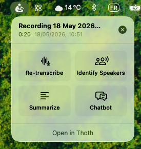 Thoth menu bar post-recording actions