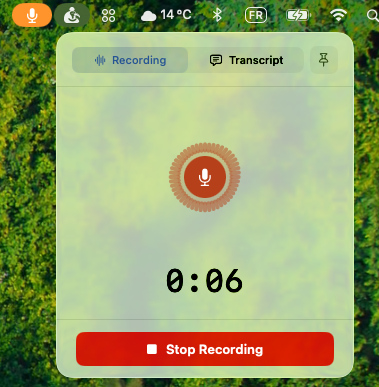 Thoth menu bar recording state