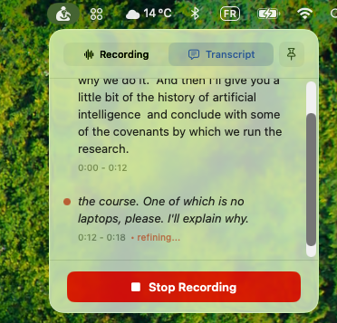 Thoth menu bar live transcript